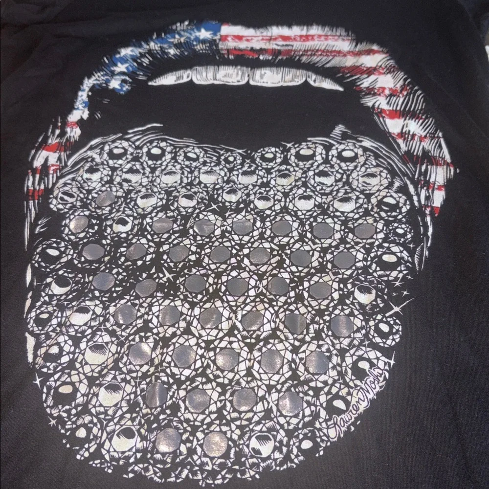Stars & Stripes Lips Diamond TONGUE TEE LAUREN MOSHI Shirt Dress Black - flaw - Picture 5 of 12